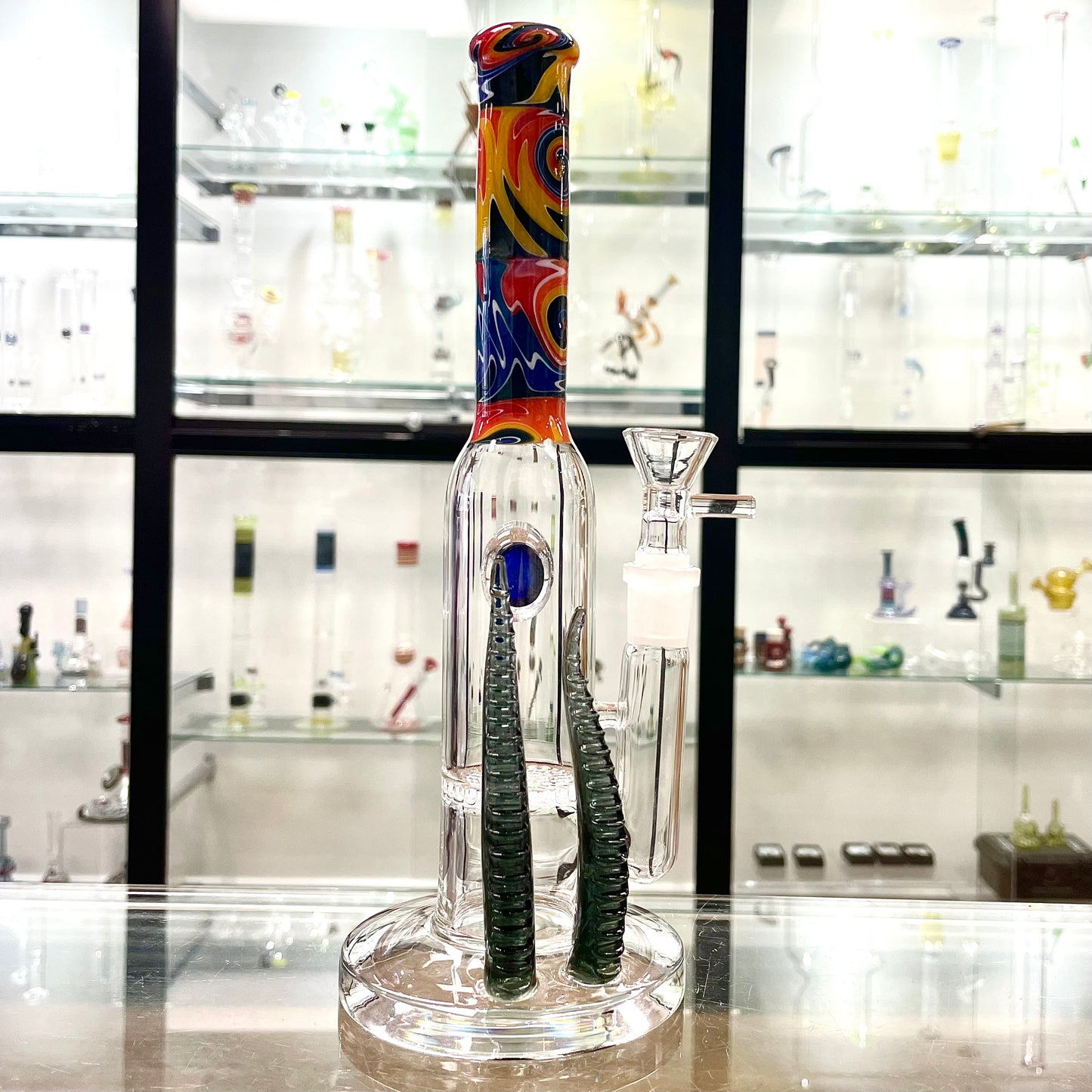 Unbranded 9.75" Galaxy Kraken Honeycomb Tube w/ 14mm Bowl - Red/Blue/Orange
