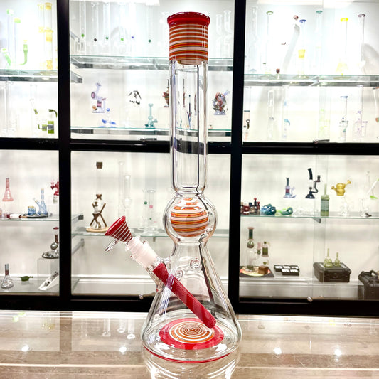 Full Zirkl Colour Accented Ball Beaker - Cherry & Line Work w/ Opals