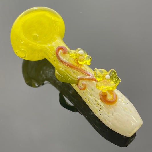 Samantics Glass 4" Yellow Frit Hand Pipe w/Flowers