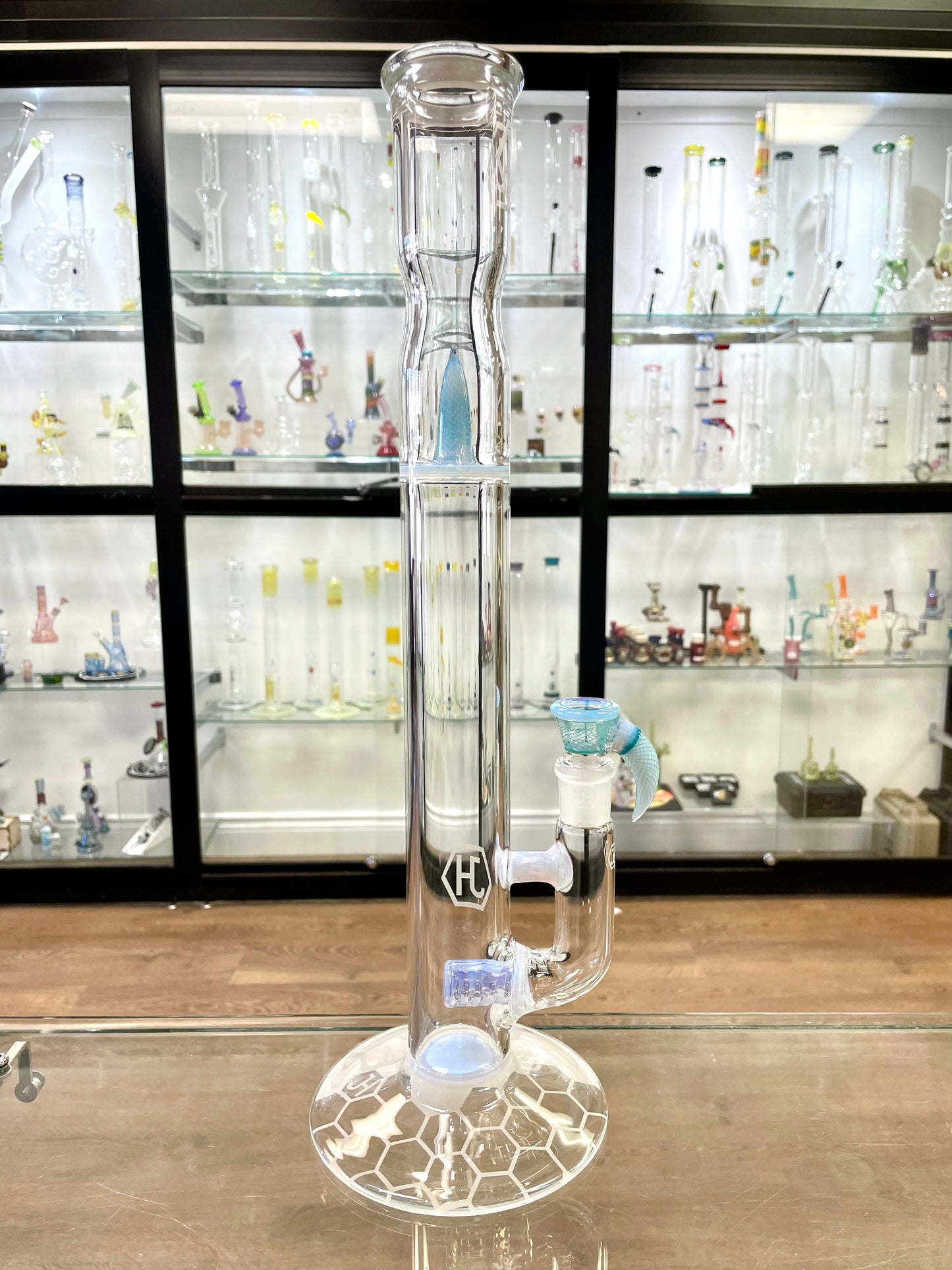 Jhoney 17.5" Colour Stemline w/ Retti Splash Guard - Neo Opal colour accents, Aqua Retti Perc