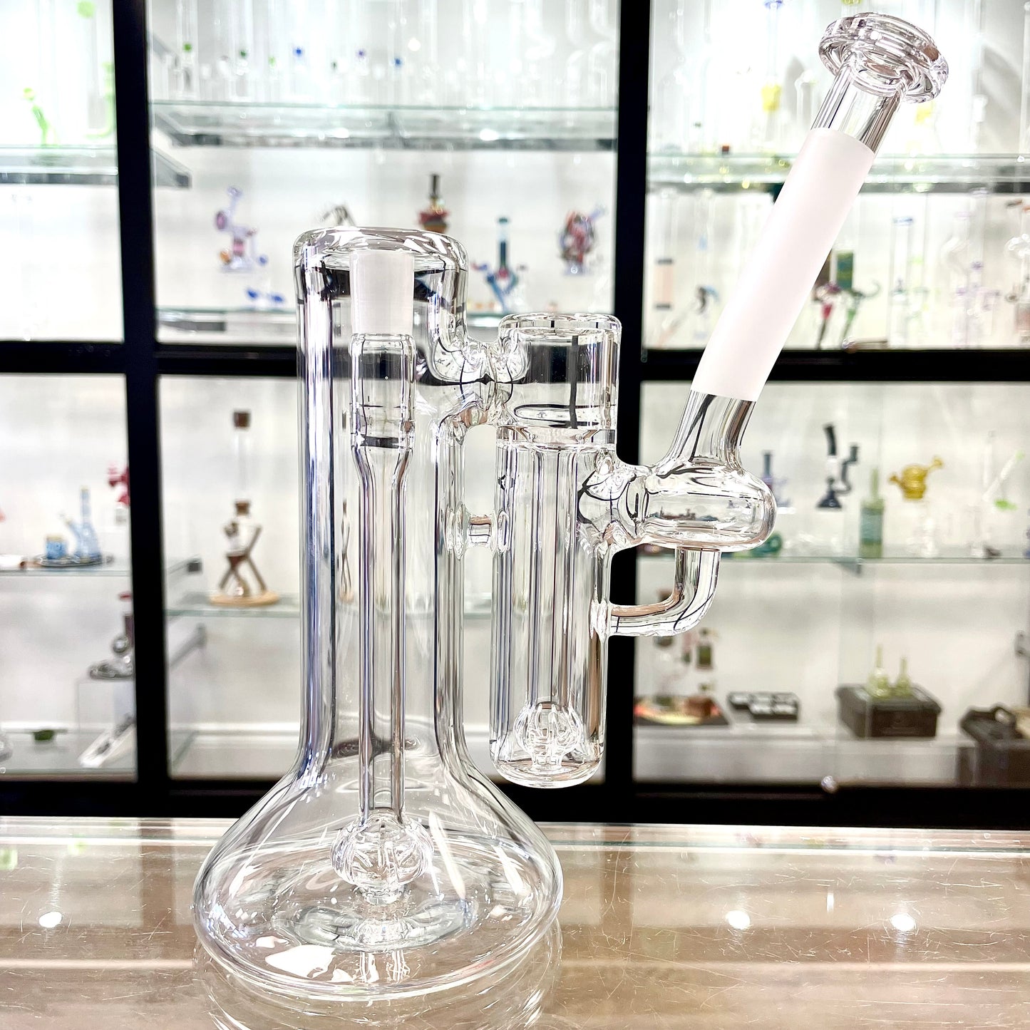 Green Belt Clear Double Bubbler 14mm w/ Sandblasted Neck