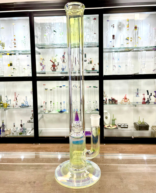 Green Belt Fumed Inline Tube w/ Imperial Perc - Purple Lillipop