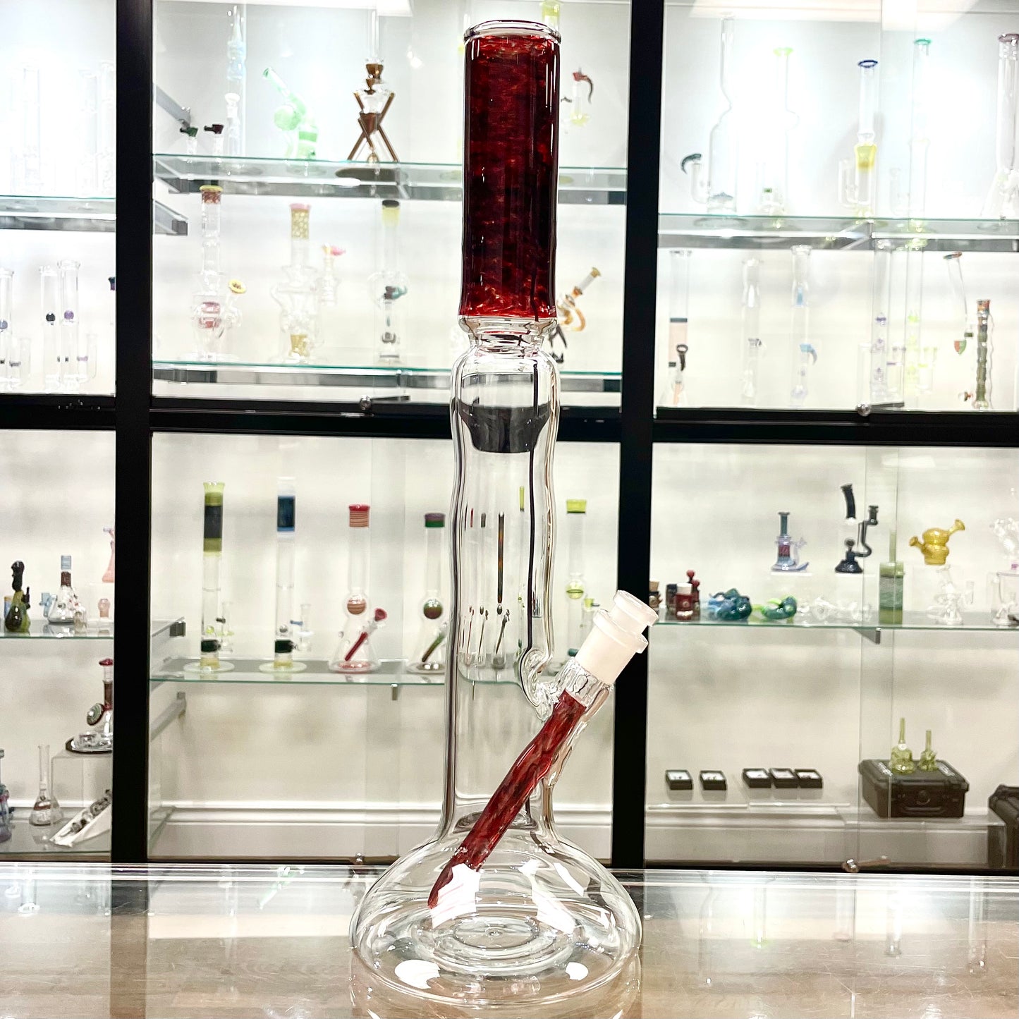 Mastah Glass Hollowfoot Frit Bong - Obsidian Rose