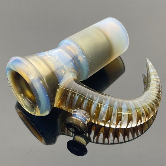 Jamms Fully Worked 18mm 4 Hole Bowl w/ Cane Handle - D - Electrum & Ghost Encalmo