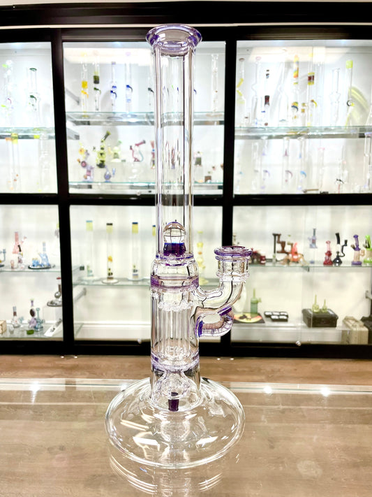 Blazed Mini Pillar Tube w/ Double Bore Straight Neck & Hollow Foot - Gold Purple w/ Opal