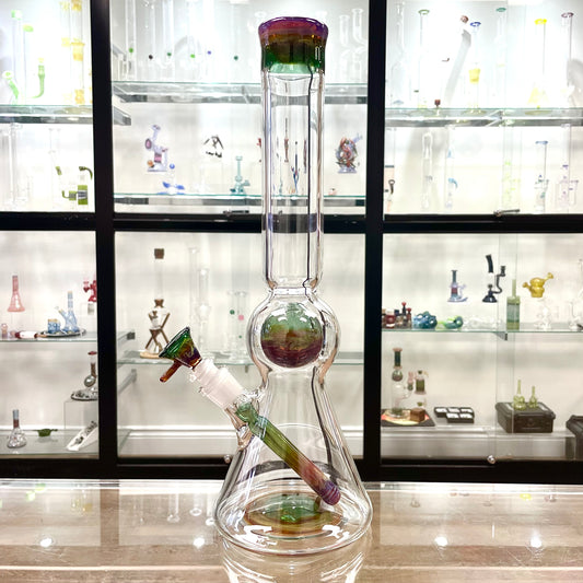 Full Zirkl Colour Accented Ball Beaker - lvl2 w/ Coloured Top, ball, base, downstem, bowl
