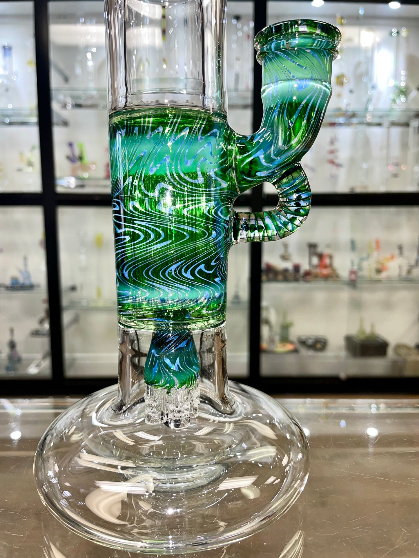 Blazed 17" Worked Mini Pillar Tube w/ Hollow Foot & Bent Neck & F4 - Experimental Green / Pink Slyme