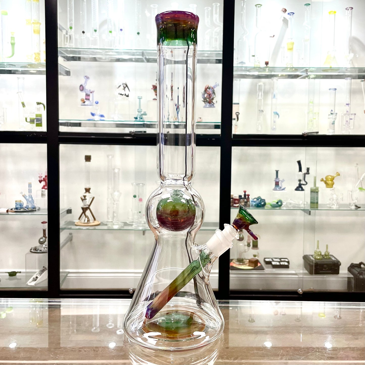 Full Zirkl Colour Accented Ball Beaker - lvl2 w/ Coloured Top, ball, base, downstem, bowl
