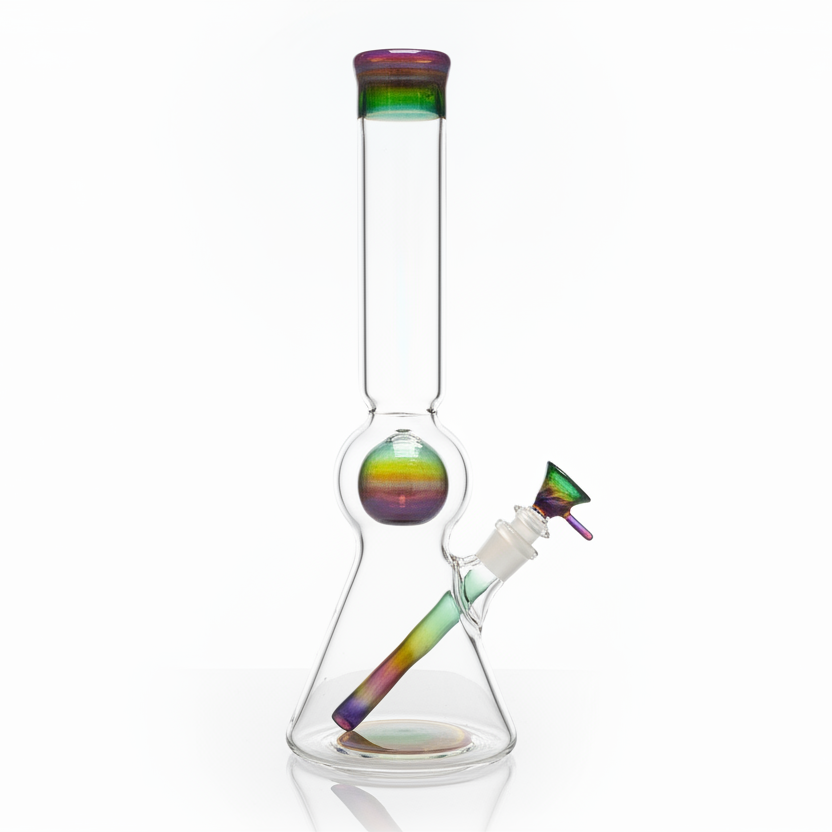 Full Zirkl Colour Accented Ball Beaker - lvl2 w/ Coloured Top, ball, base, downstem, bowl