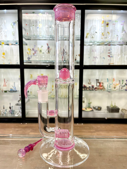 Green Belt Marble Splash Guard Tube - Emerald Dichro over Telemagenta w/ Bowl & Poker