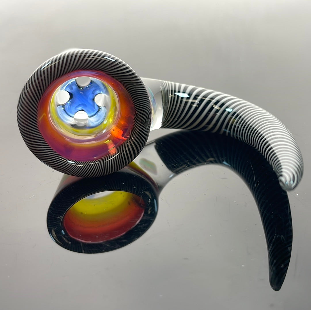 T-Rex 18mm 4 Hole Bowl - Sunset Fade, Spiral Lip & Horn, Opal, Cobalt Screen