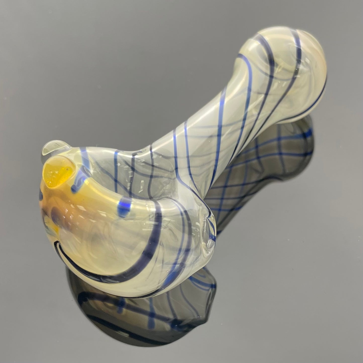 Fumed Glass 3" Hand Pipe w/ Blue Stripes