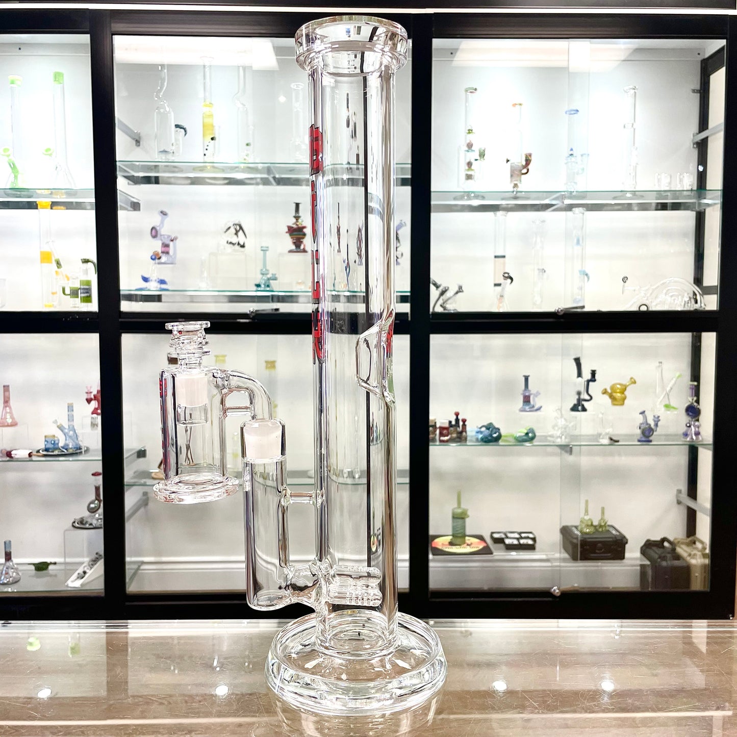 Silk 17" Gridded 3-Line Straight Tube w/ 18mm Bowl & Ash Catcher - 10mm Thick