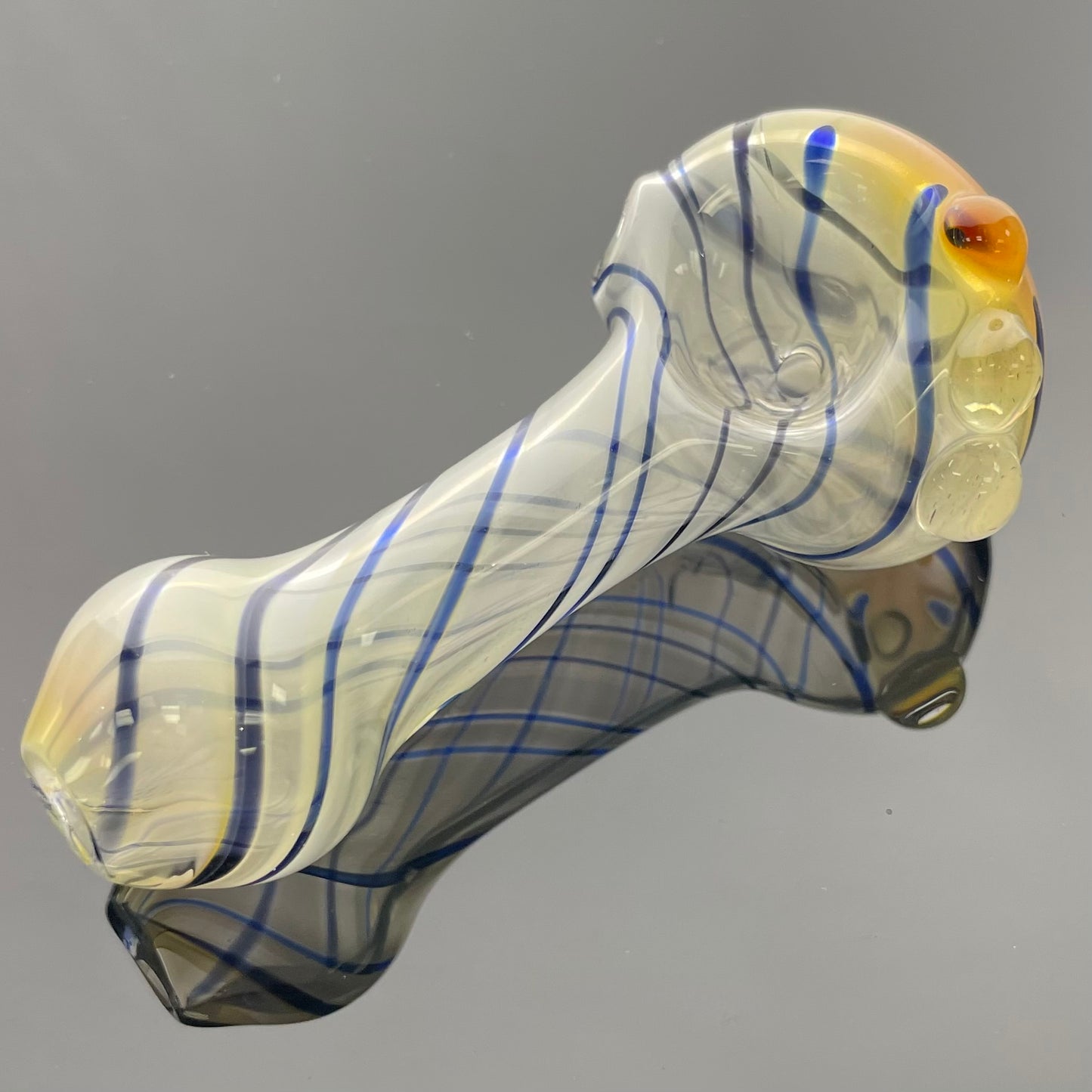 Fumed Glass 3" Hand Pipe w/ Blue Stripes