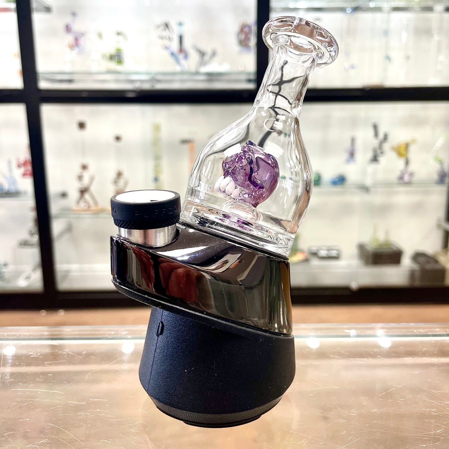 Mastah x Errlectric Dave Puffco Peak Dry Top w/ Skull - Gold Purple - 4"