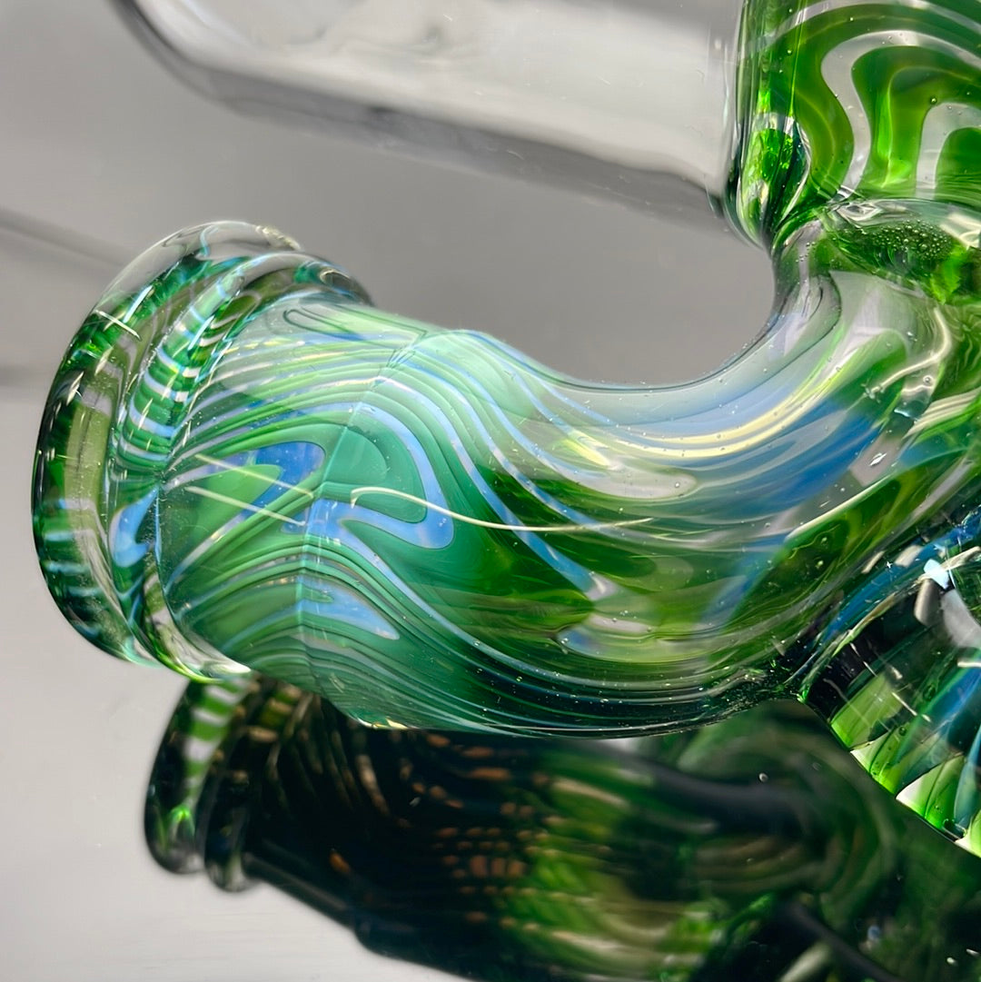 Blazed 17" Worked Mini Pillar Tube w/ Hollow Foot & Bent Neck & F4 - Experimental Green / Pink Slyme