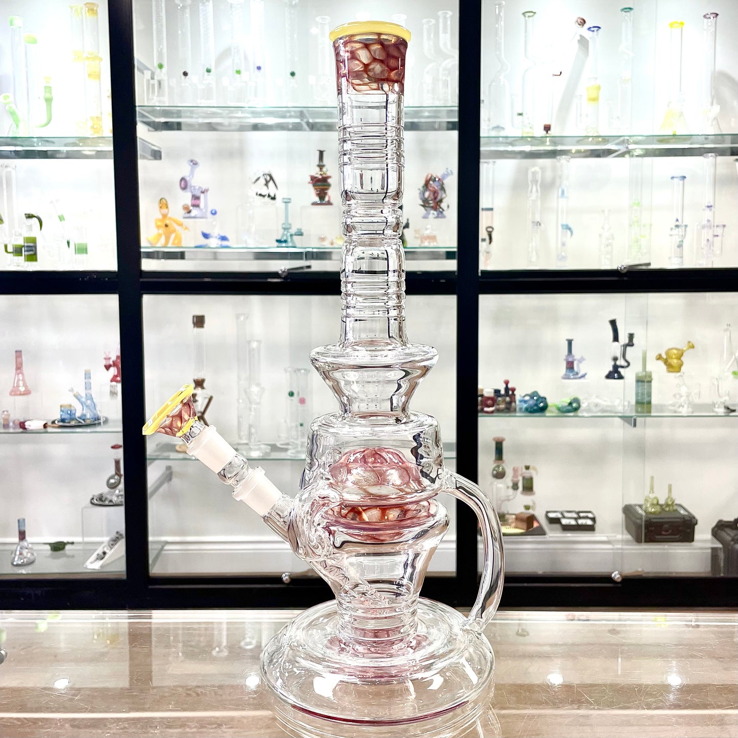 Red Heady Honeycomb Recycling Tube w/ Lysergic Glass Art Downstem