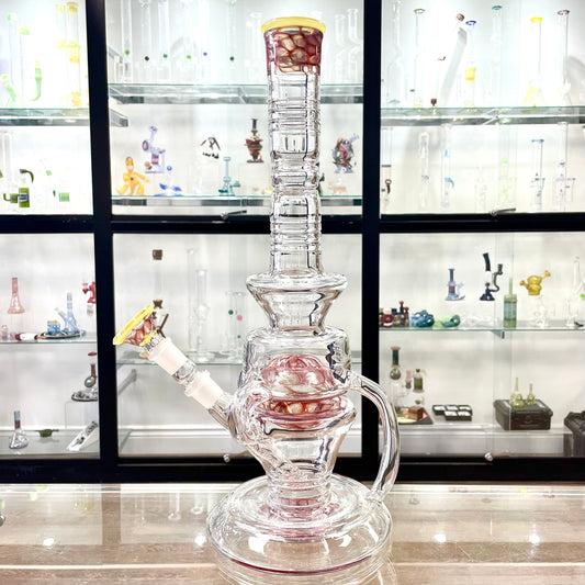 Red Heady Honeycomb Recycling Tube w/ Lysergic Glass Art Downstem