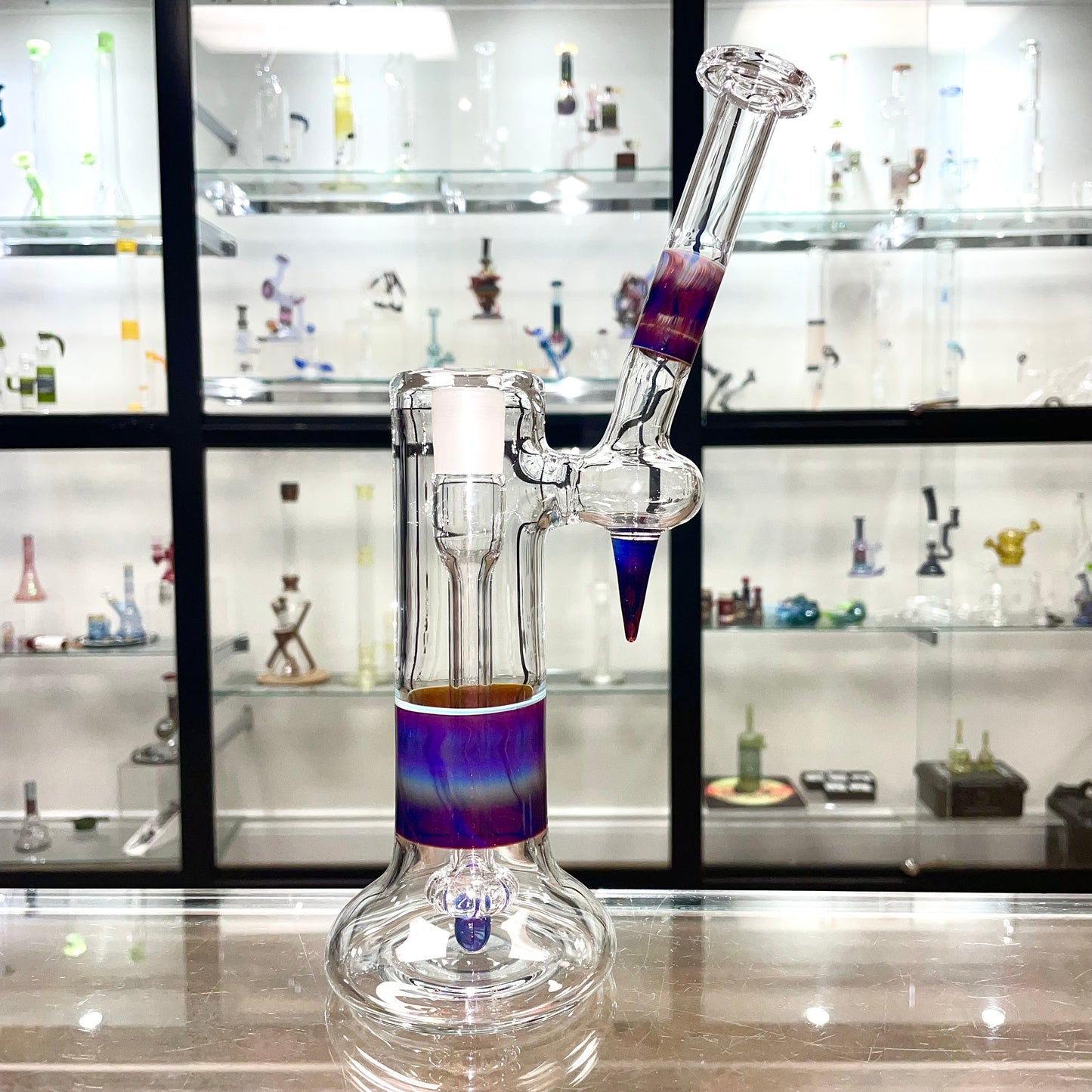 Green Belt Colour Accented Single Bubbler 18mm - Amber Purple