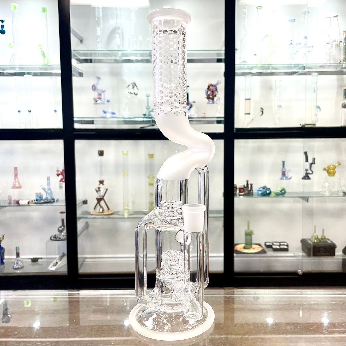 Gnob Glass Bent Neck Prototype Dual Drain Recycler w/ Sandblasting - #17
