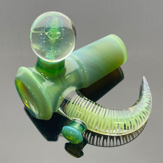 Jamms Fully Worked 18mm 4 Hole Bowl w/ Marble & Cane Handle - C - Green Energy
