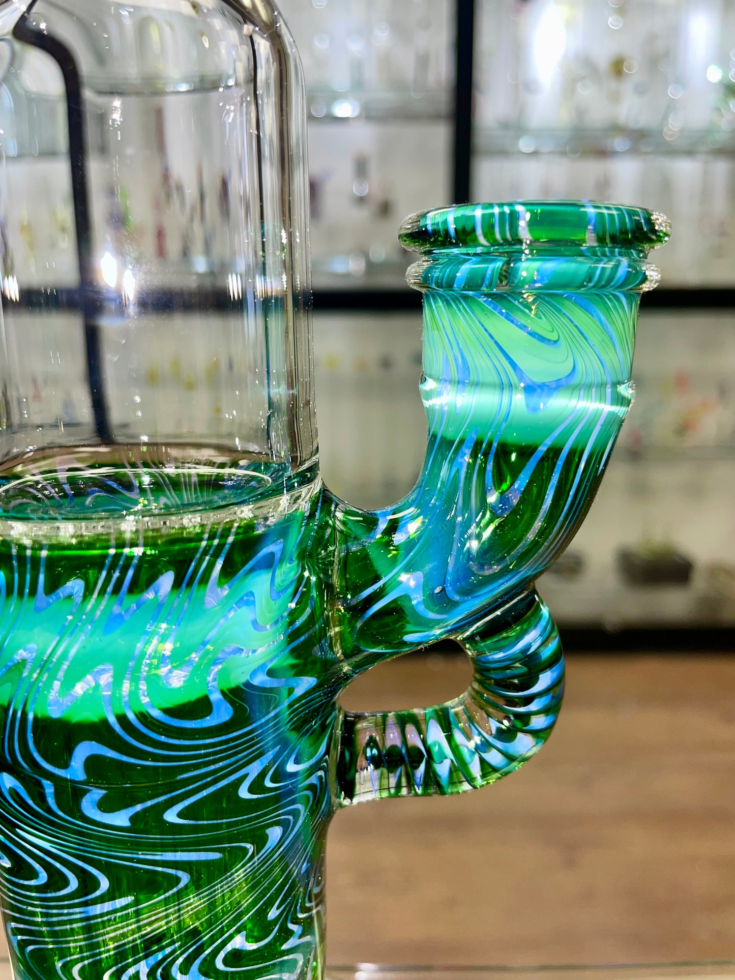 Blazed 17" Worked Mini Pillar Tube w/ Hollow Foot & Bent Neck & F4 - Experimental Green / Pink Slyme