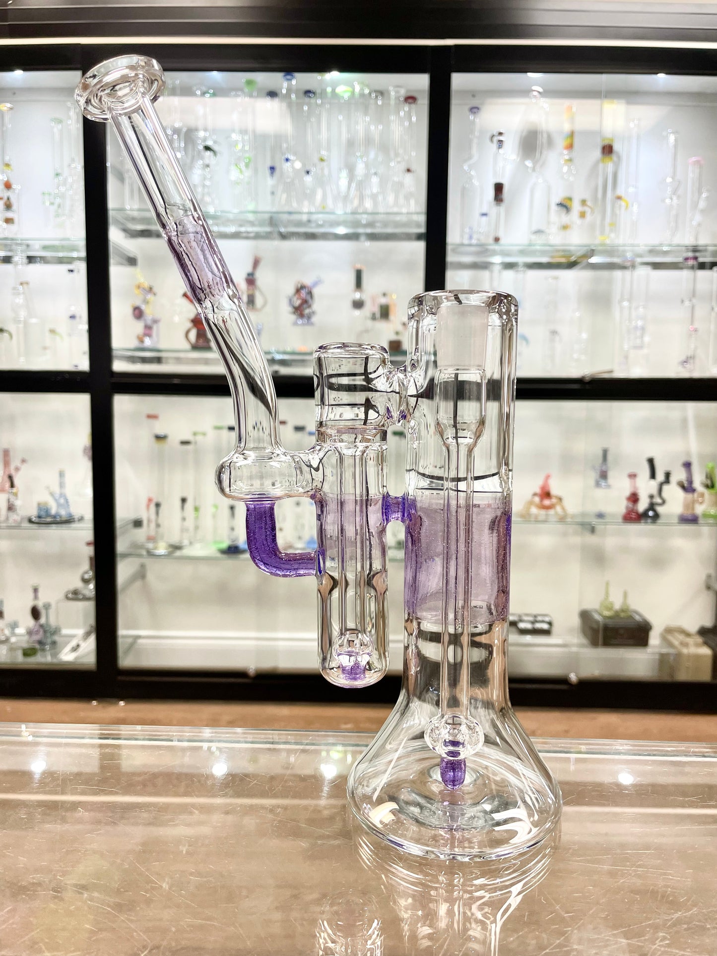 Green Belt Colour Accented Double Bubbler 18mm - Purple Lollipop