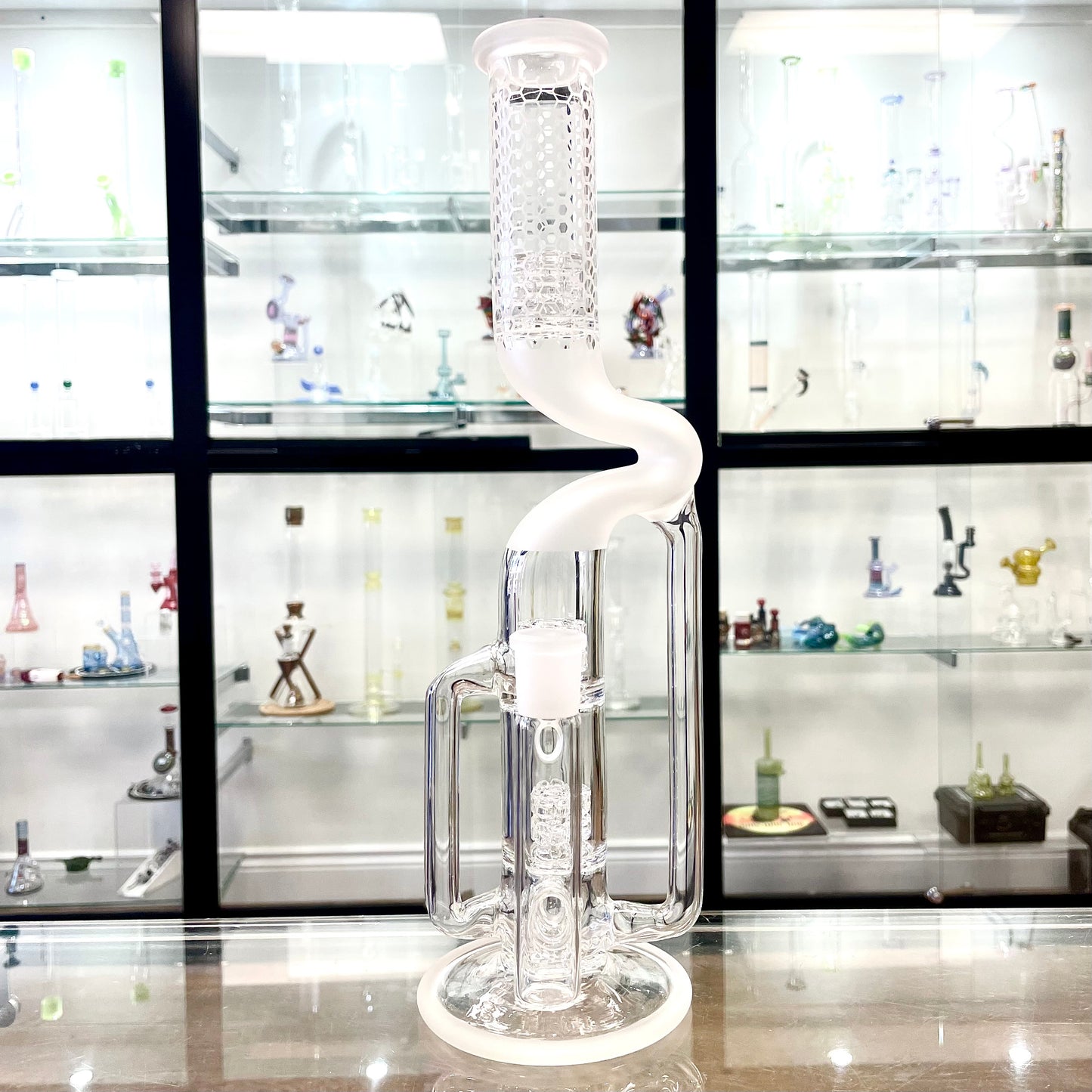Gnob Glass Bent Neck Prototype Dual Drain Recycler w/ Sandblasting - #17