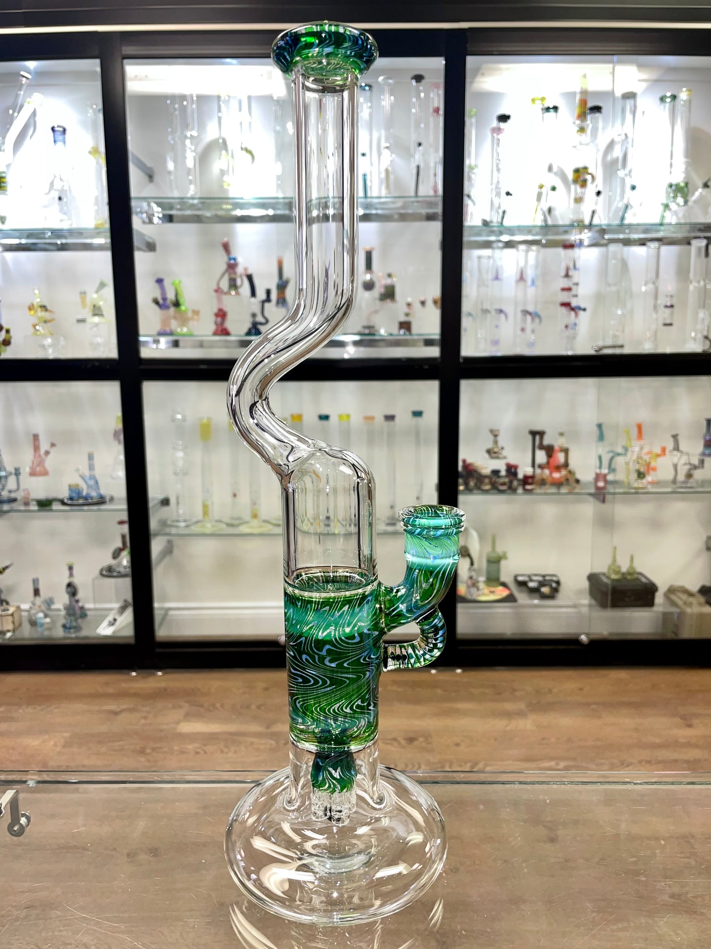 Blazed 17" Worked Mini Pillar Tube w/ Hollow Foot & Bent Neck & F4 - Experimental Green / Pink Slyme