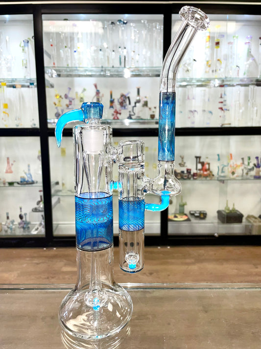 Green Belt Worked Double Bubbler - Meta & Disco Sparkle Line Work w/ Matching Bowl