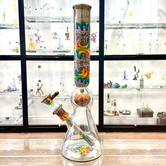 Full Zirkl x Pyrosophical Worked Ball Beaker - Electrum & Rainbow Line Work