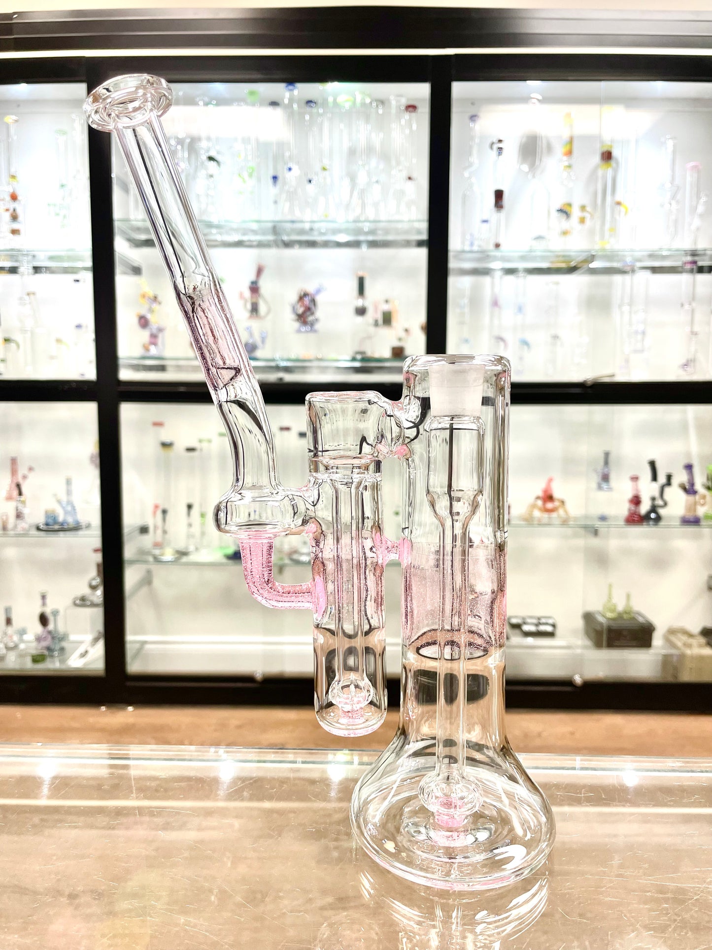 Green Belt Colour Accented Double Bubbler 18mm - Pink Lollipop