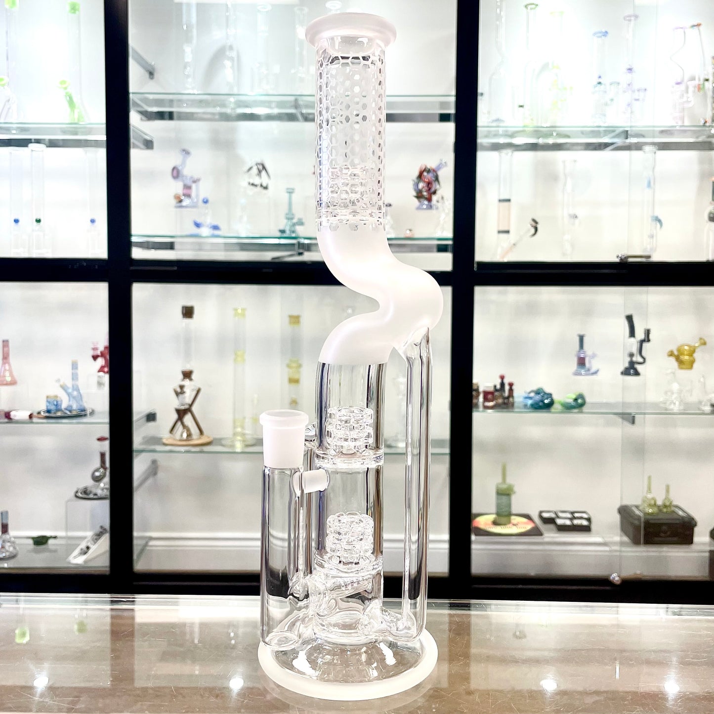 Gnob Glass Bent Neck Prototype Dual Drain Recycler w/ Sandblasting - #17