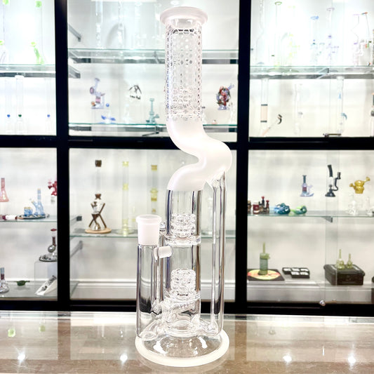 Gnob Glass Bent Neck Prototype Dual Drain Recycler w/ Sandblasting - #17