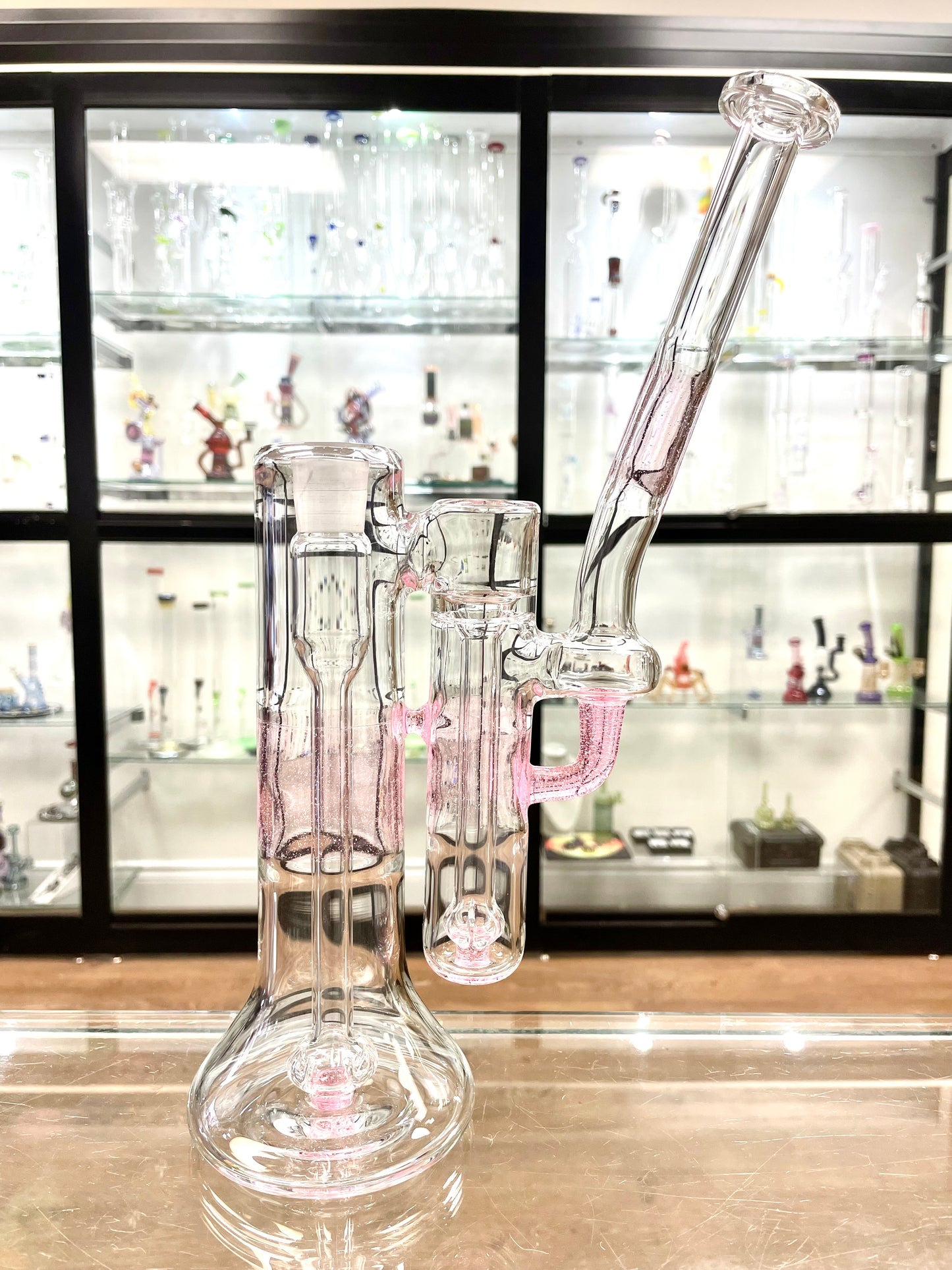 Green Belt Colour Accented Double Bubbler 18mm - Pink Lollipop