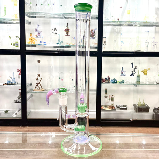 Green Belt Worked Stemline to Imperial + Bowl Set - Chromium & Pink Slyme w/ Opals