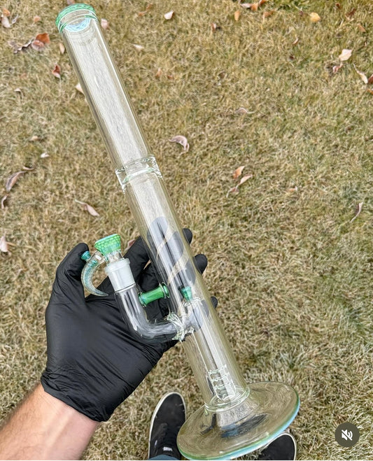 Jamms Straight Tube w/ 180° Pillar Perc - Green Stardust over Ghost w/ Honeycomb Accents (pre-order)