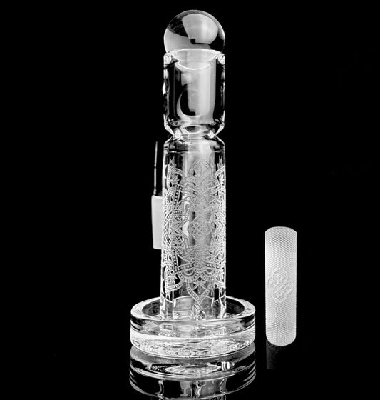 Eternal Quartz Terp Splitter Tower - Herb Mandala Engraved w/ V3 7x25mm Lattice SE Pillar + Cap