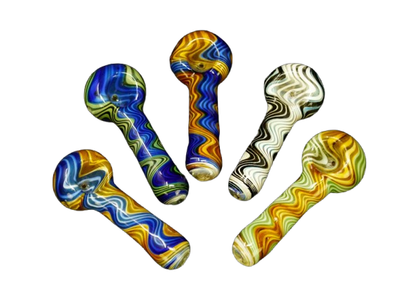 Unbranded 3.75" Swirling Wig Wag Glass Hand Pipe - Various Colours