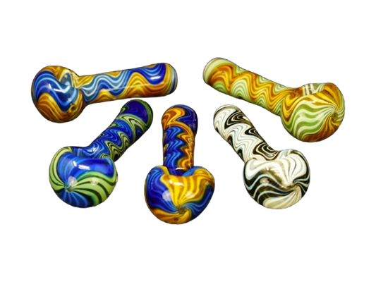 Unbranded 3.75" Swirling Wig Wag Glass Hand Pipe - Various Colours