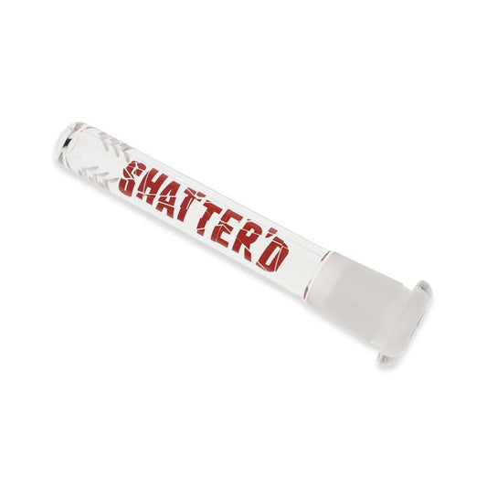 Shatter'd Clear 18mm-14mm 3.5" Downstem w/ Horizontal Slits & Red Logo