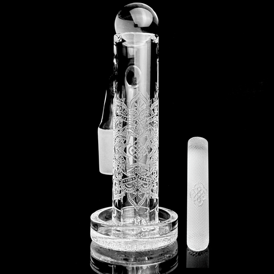 Eternal Quartz Terp Splitter Tower - Herb Mandala Engraved w/ Lattice Pillar