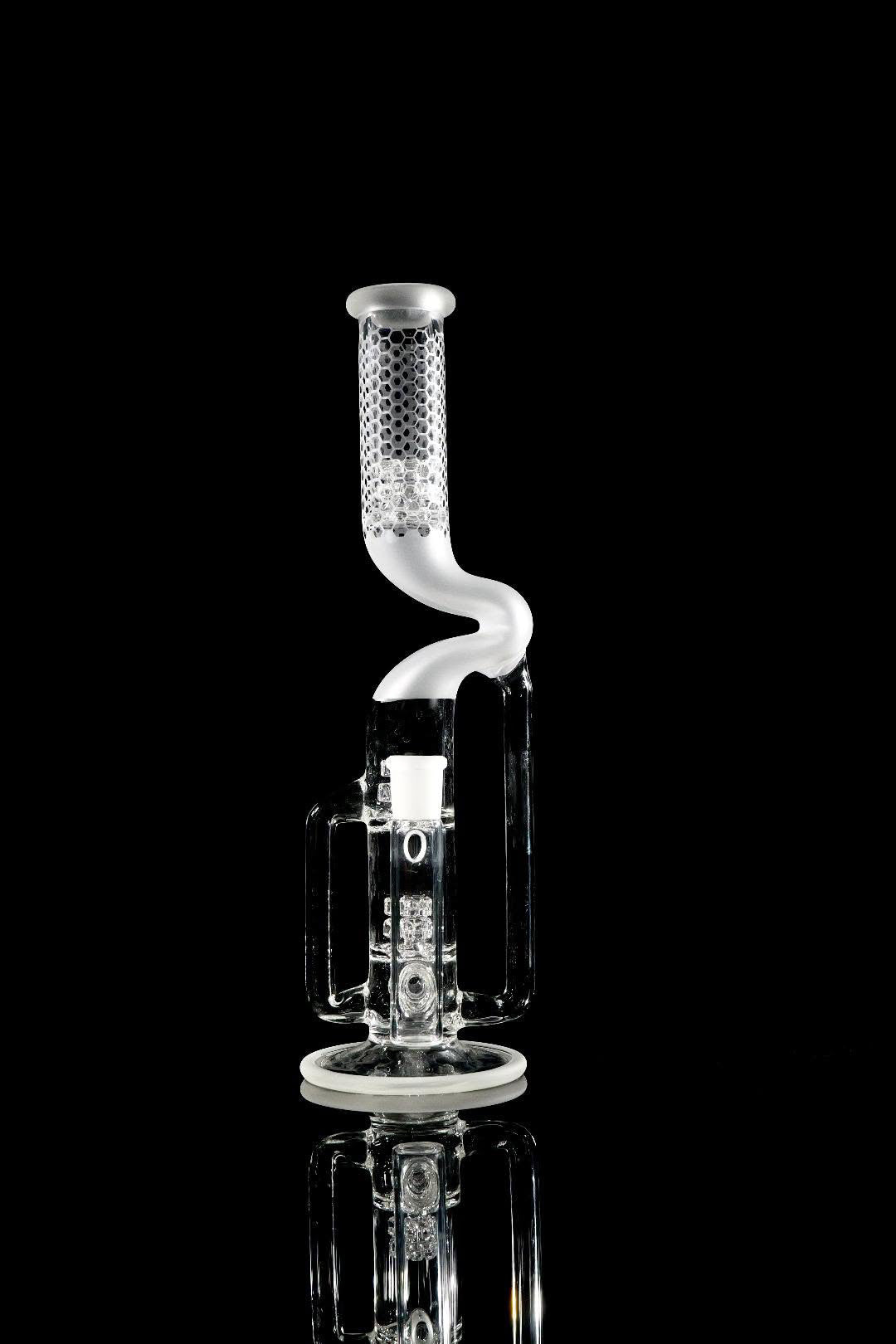 Gnob Glass Bent Neck Prototype Dual Drain Recycler w/ Sandblasting - #17