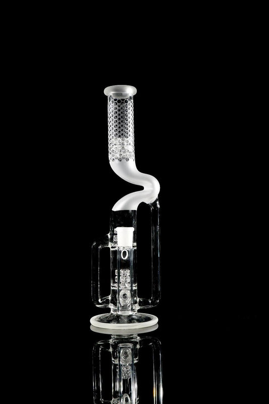 Gnob Glass Bent Neck Prototype Dual Drain Recycler w/ Sandblasting - #17