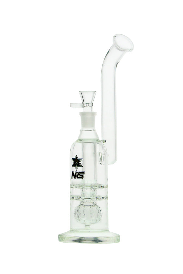 Nice Glass 12" Double Disc Bubbler W/Gridded Ball Perc