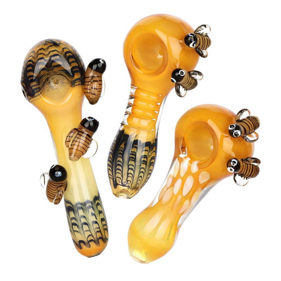 Unbranded 4.5" Busy Bumble Bee Glass Spoon Pipes - Various Styles