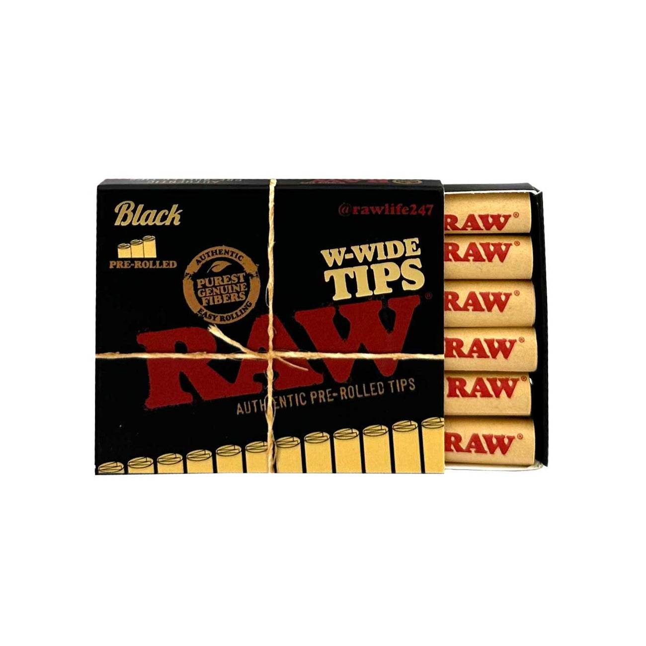 Raw Black W-Wide Pre-Rolled Tips - 18 Tips Per Pack