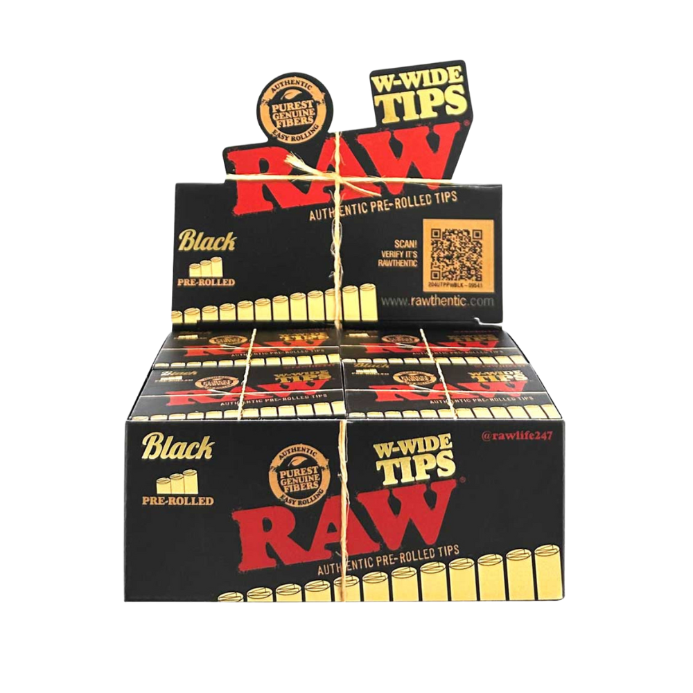 Raw Black W-Wide Pre-Rolled Tips - 18 Tips Per Pack