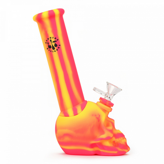 Lit Silicone 8.75" Skull w/ Glass Bowl  - Rose & Yellow