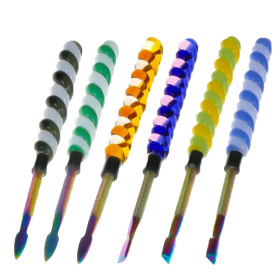 Busy Line 6″ Twirly Glass & Stainless Steel Dab Tool - Various Colours